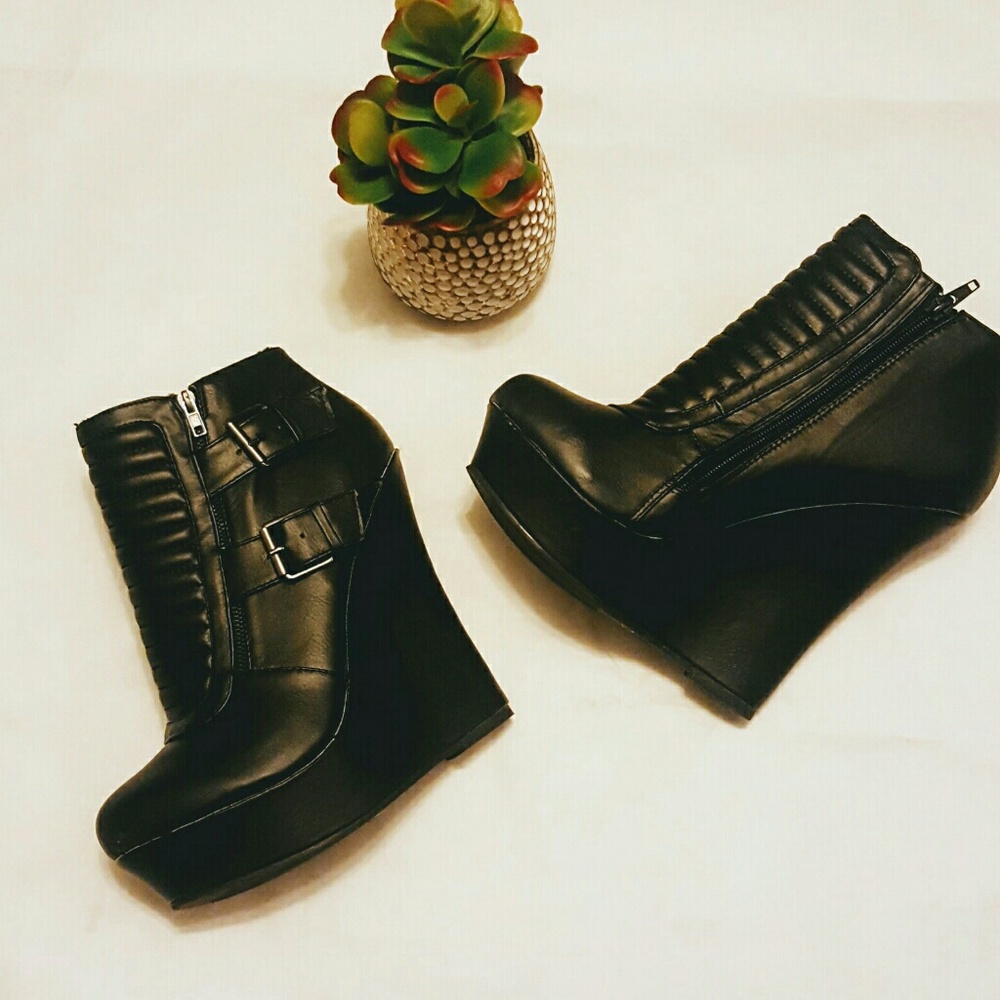Black Wedge Booties 8.5